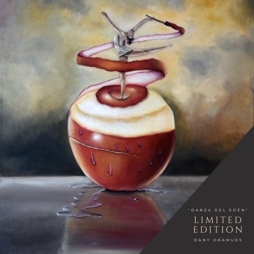 Edición limitada obra surrealista Danza del Edén. En la que se muestra una bailarina que emerge de una manzana