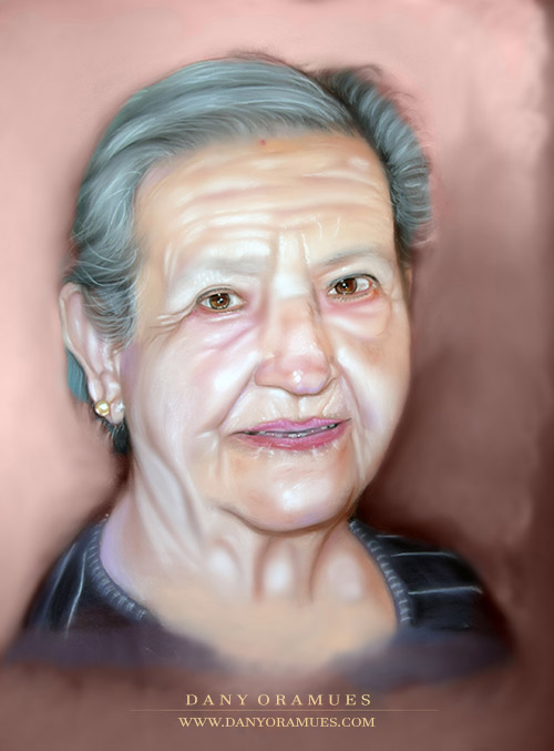 Retrato a pastel del busto de una mujer anciana