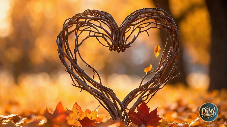 ramas en forma de corazón rodeado de hojas de otoño