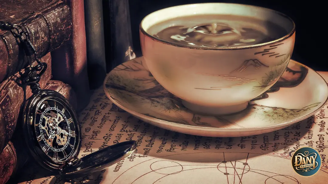 un reloj, una taza y un mapa astronómico en representación de las sincronicidades