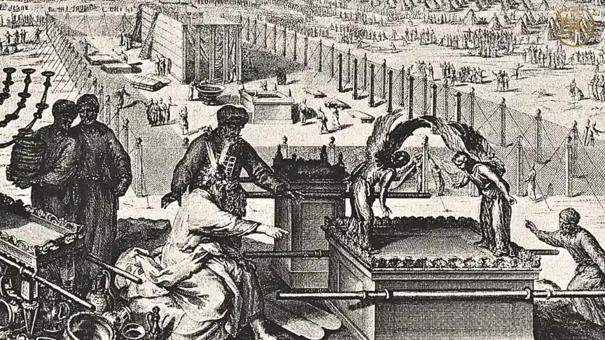 ilustración antigua de la construcción del arca de la alianza